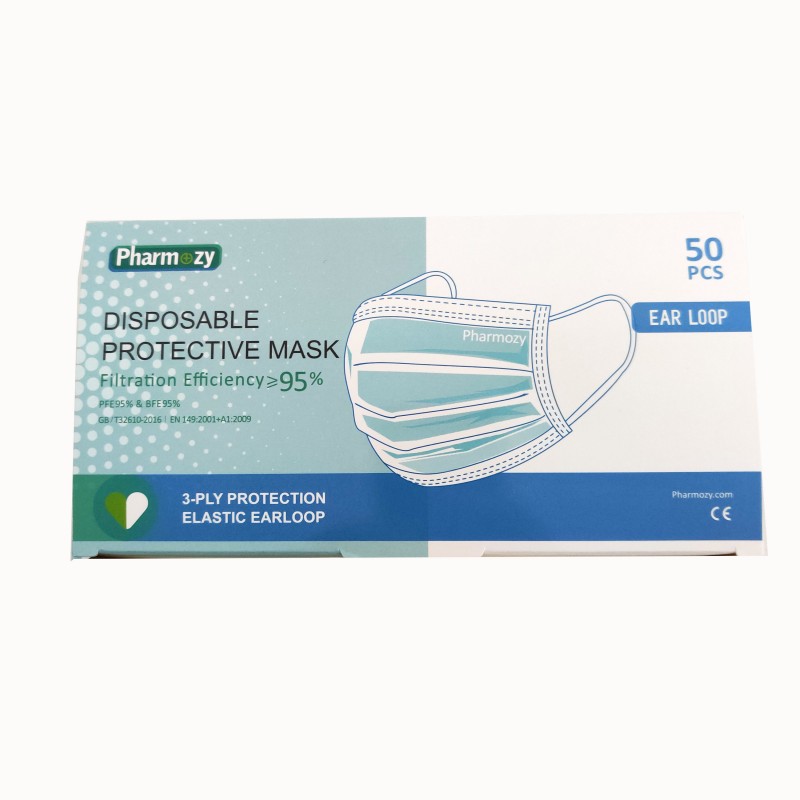 【Local Stock】PHARMOZY 3-Ply Disposable Protective Mask 50PCS/Box Free Shipping to Indonesia